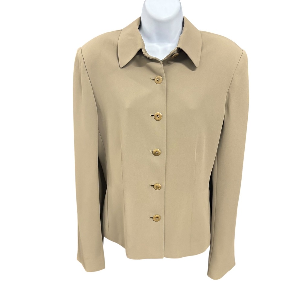 Jones New York Women Beige Button Front‎ Blazer Jacket Career Size 10